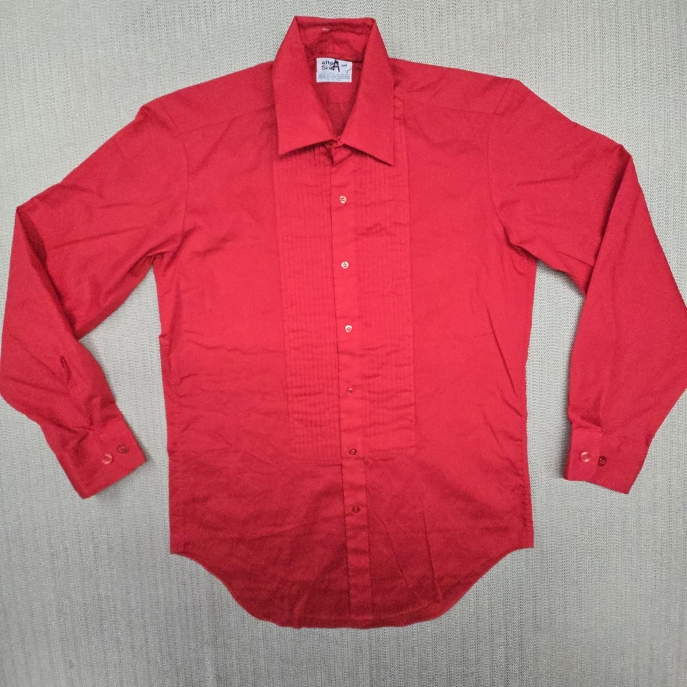 After Six Shirt Mens Medium Red Pleated Tuxedo Dress Long Sleeve Formal